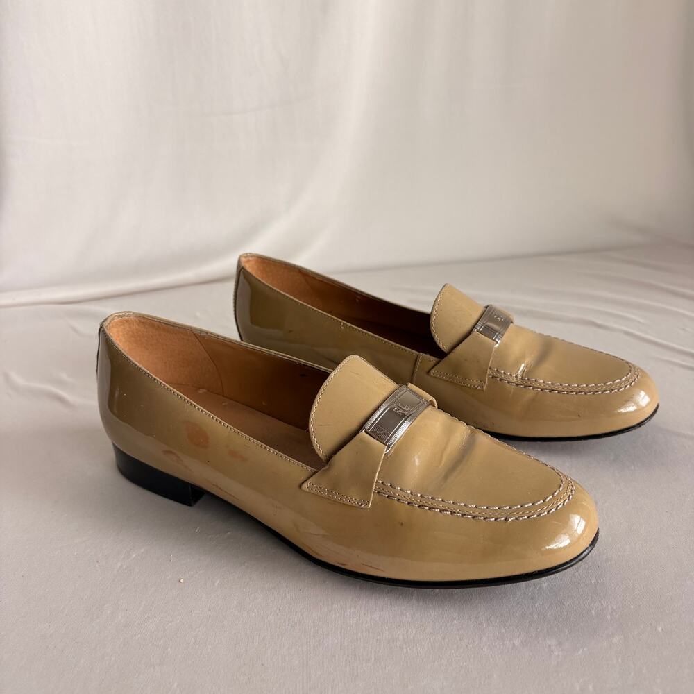 Vintage Ralph Lauren Tan Patent Leather Loafers - Silver Hardware